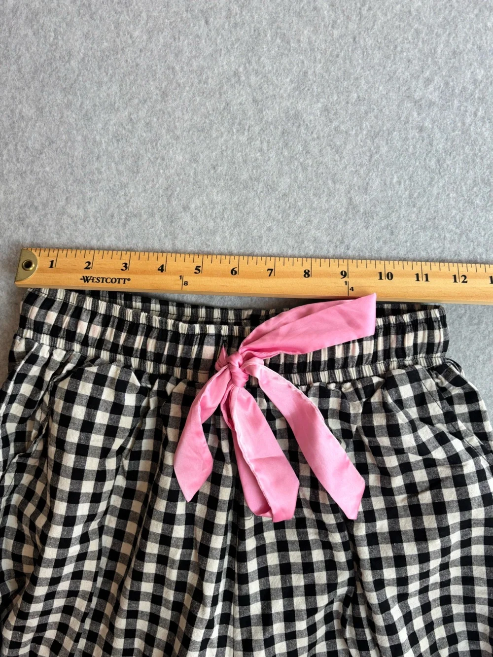 Rareraw Black & White Gingham Pink Satin Ruffle Bow Pants Size Small W/ Pockets